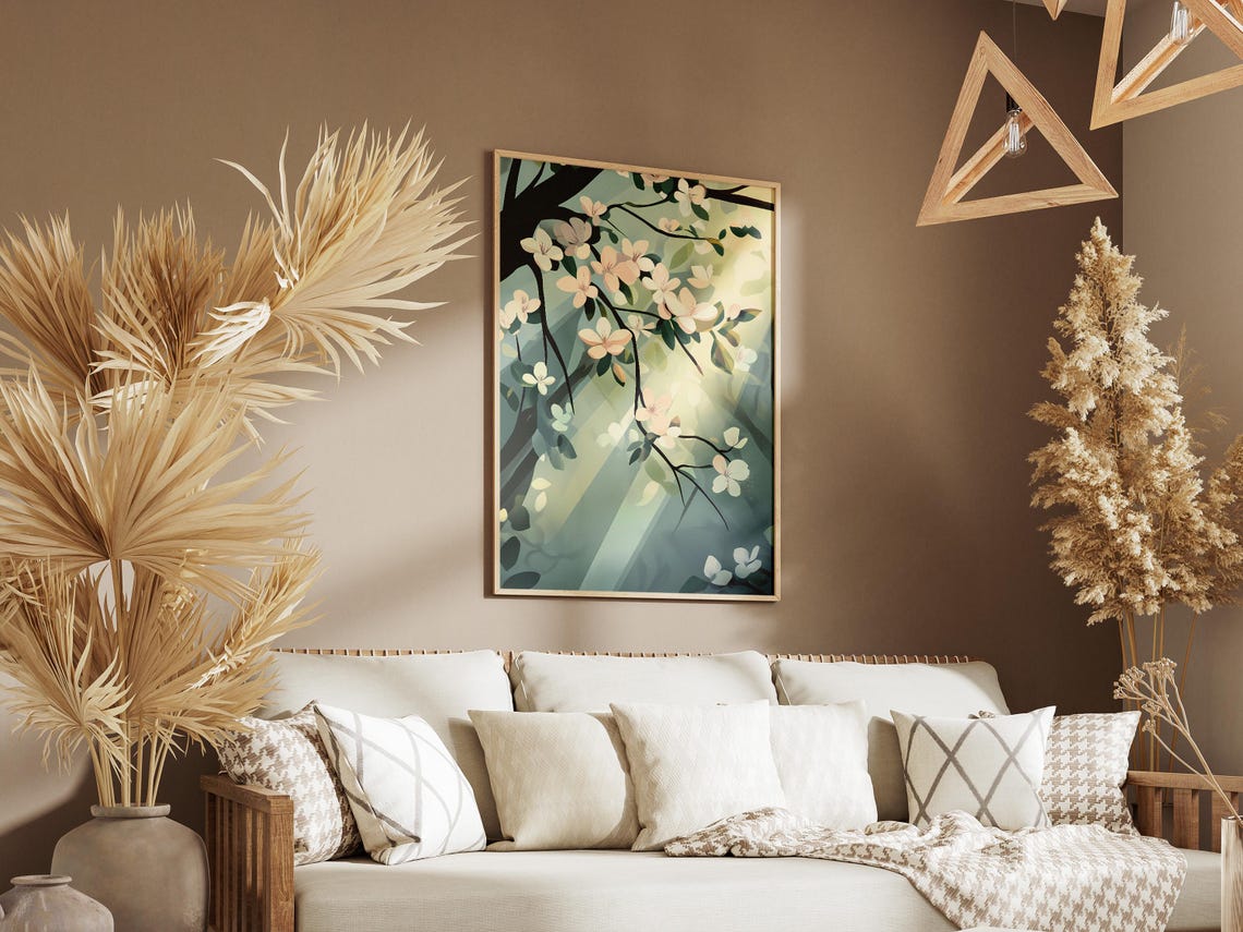 Dogwood Blossoms In Sunbeams Ethereal Spring Forest Scene Poster - Image 3