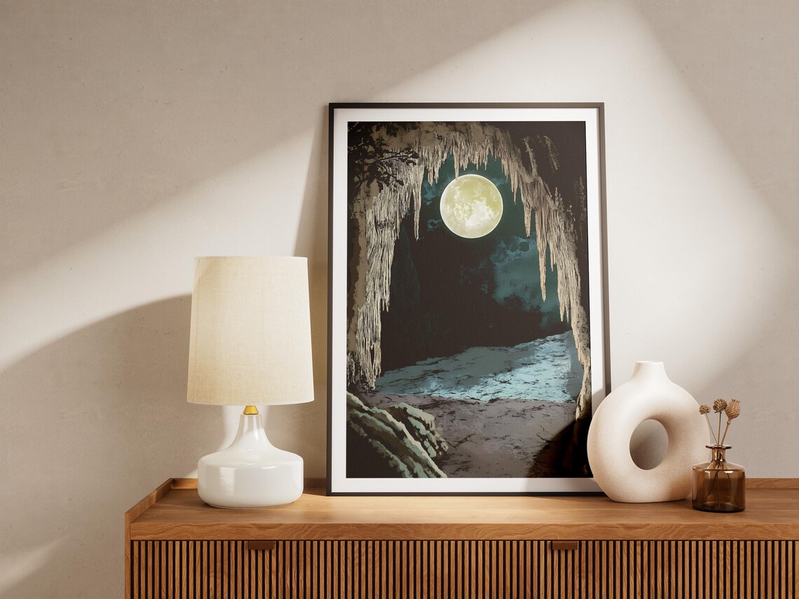 Mammoth Cave Kentucky Stalactite Cavern Moonlit Scene Vintage Travel Poster - Image 4