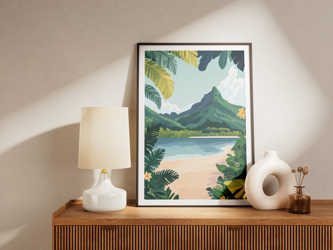 Samoa Tropical Beach Palm Fronds Volcano Lagoon Travel Poster - Image 4