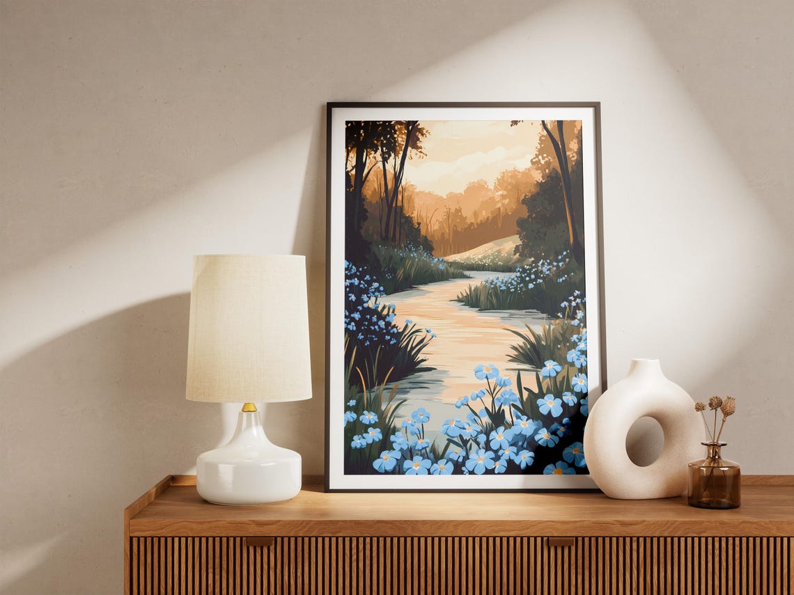 Forget Me Not Riverbank Golden Hour Stream Forest Flower Poster - Image 5