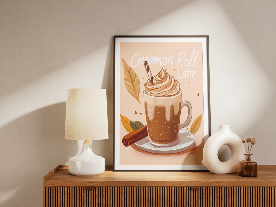 Cinnamon Roll Latte Autumn Leaves Fall Spice Cozy Cafe Poster - Image 5