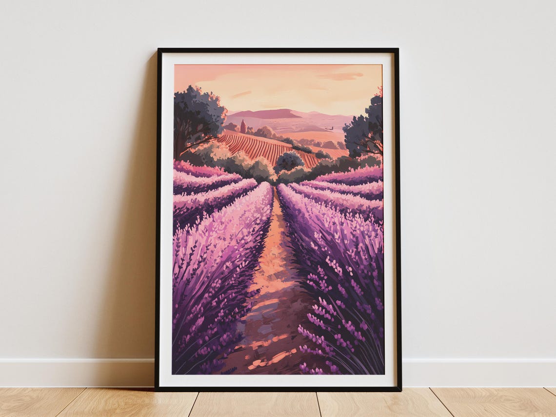Lavender Field At Dusk Vineyard Hills Serene Landscape Poster