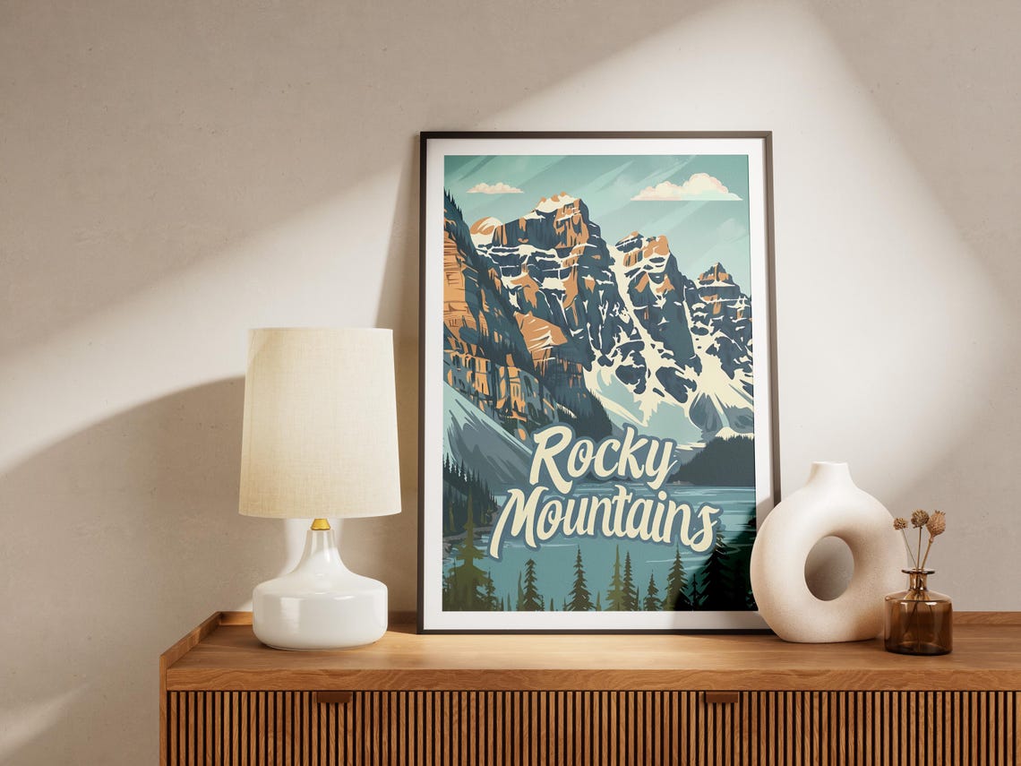 Rocky Mountains Turquoise Lake Pines Snowy Vintage Scenic Poster - Image 2