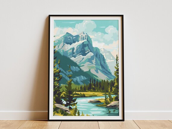 Banff National Park Mountain River Pines Alpine Travel Poster