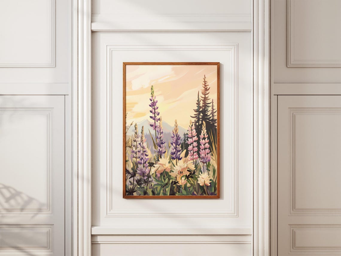 Lupine Wildflower Poster Sunrise Meadow Botanical Wall Decor Gift - Image 2