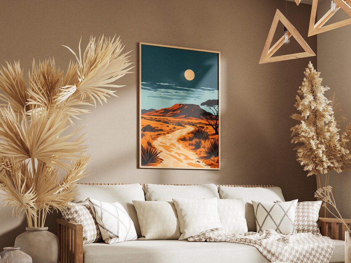 W National Park Niger Africa Poster Print African Safari Landscape Wall Art Orange Desert Road Travel Illustration Nature Decor - Image 3