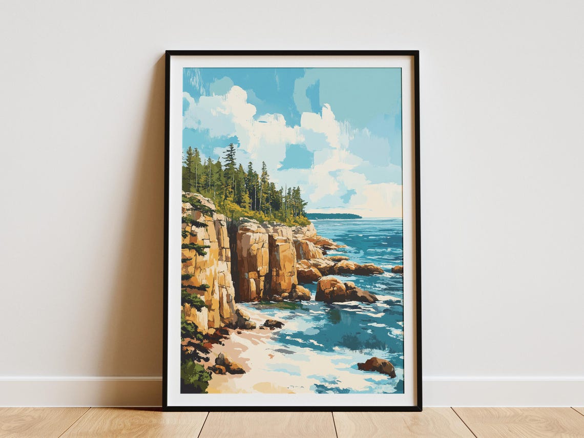 Acadia National Park Maine Rocky Sea Cliffs Coastline Travel Poster