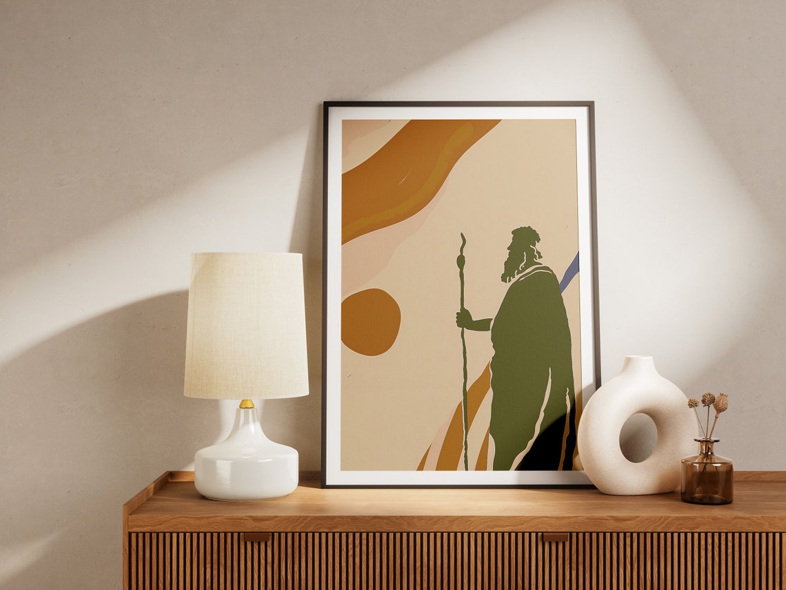 Greek God Statue Staff Ancient Silhouette Minimalist Art Print - Image 2