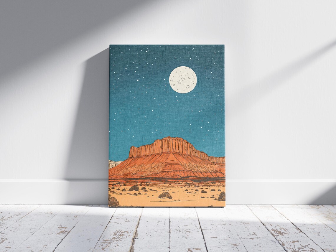 Capitol Reef National Park Moonlit Red Rock Butte Under Stars Night Poster - Image 2