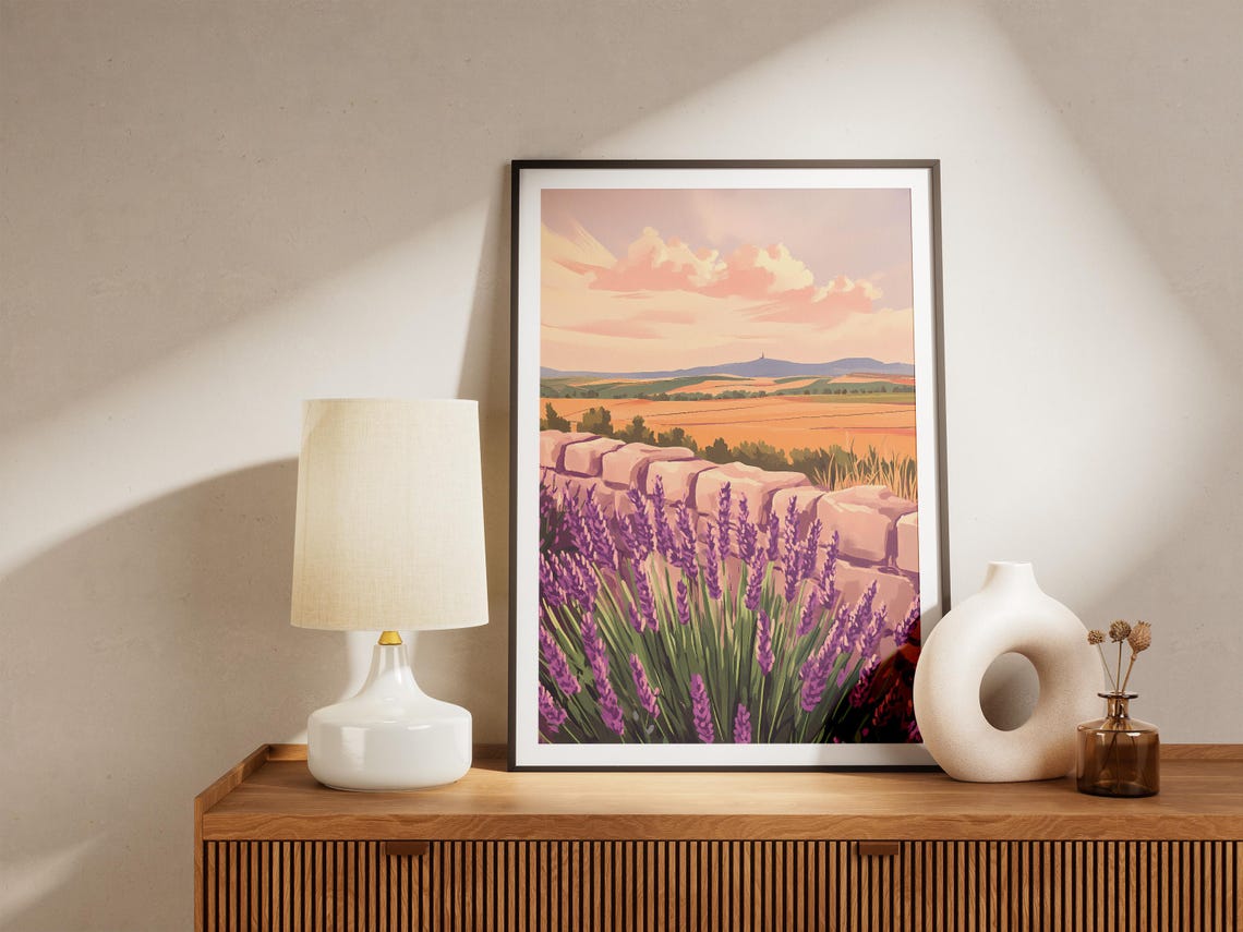 Lavender Field And Stone Wall At Sunset Countryside Scene Poster - Image 5