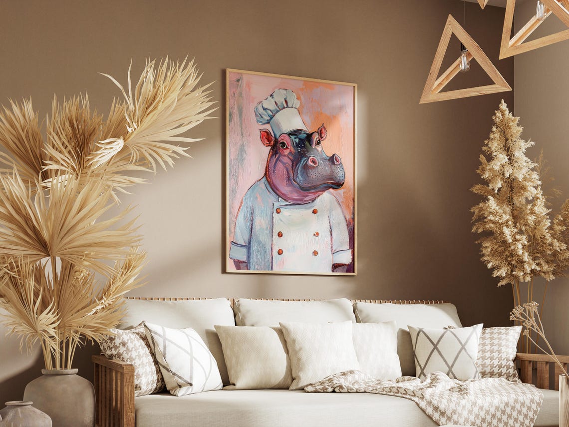 Hippo Chef Colorful Painting Funny Animal Kitchen Decor Poster - Image 3