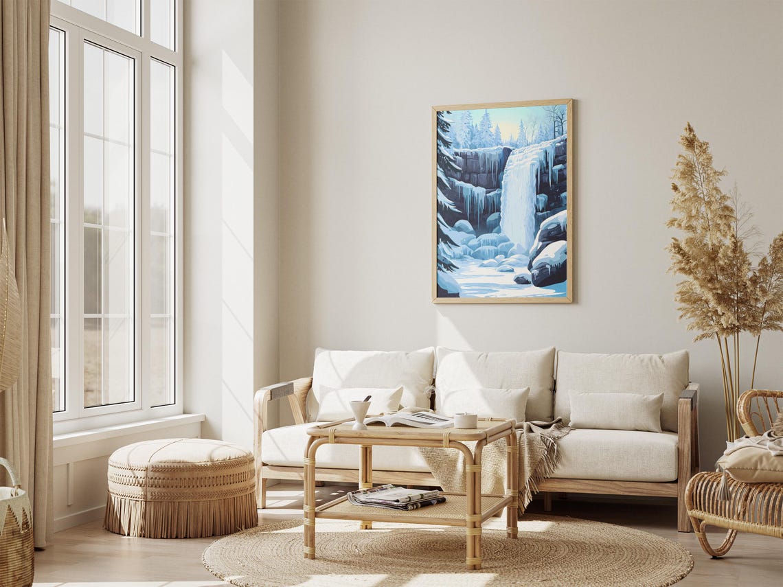 Frozen Blue Waterfall Icy Cascades Winter Landscape Art Poster - Image 4