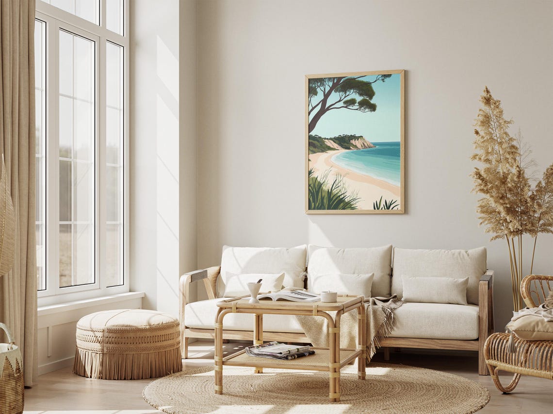 Fraser Island Curved Sandy Beach Leaning Gum Tree Bay Poster - Image 4