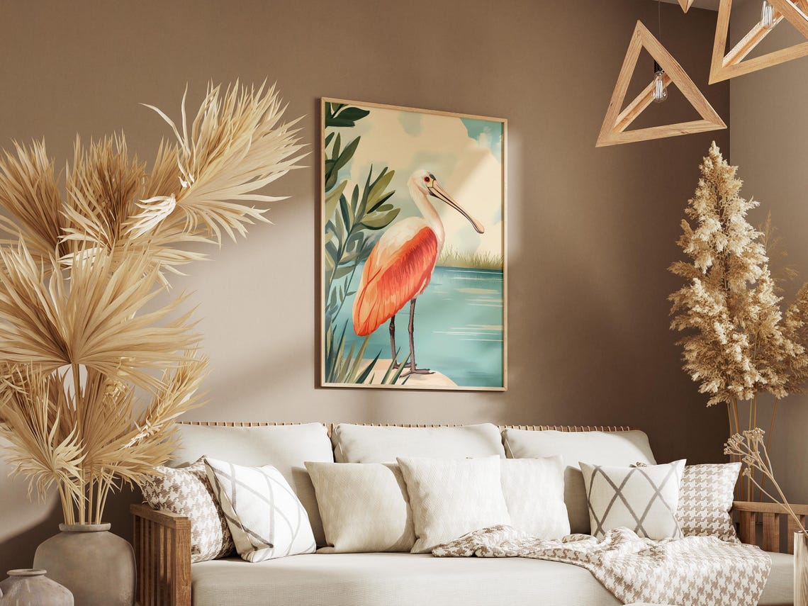 Roseate Spoonbill in a Coastal Marsh Bird Illustration Poster - Image 3