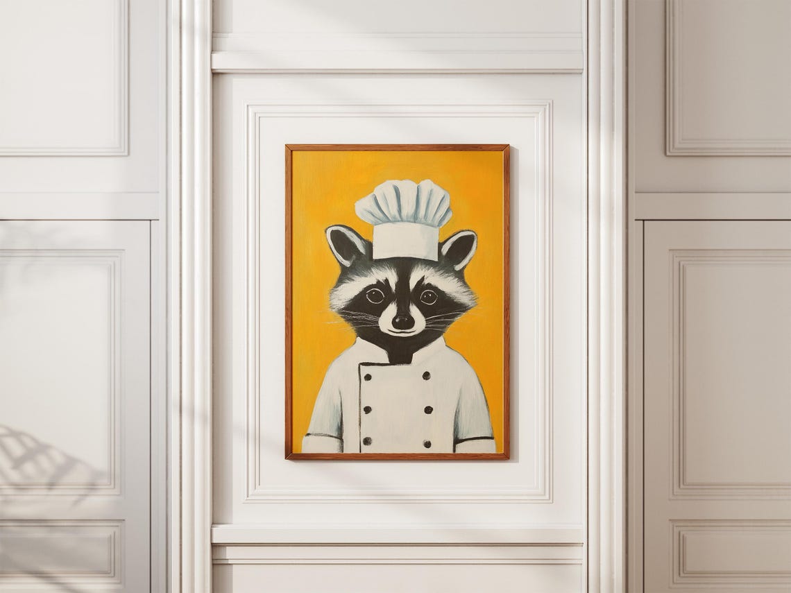 Raccoon Chef Art Print Funny Animal Poster Kitchen Decor Whimsical Wall - Image 2