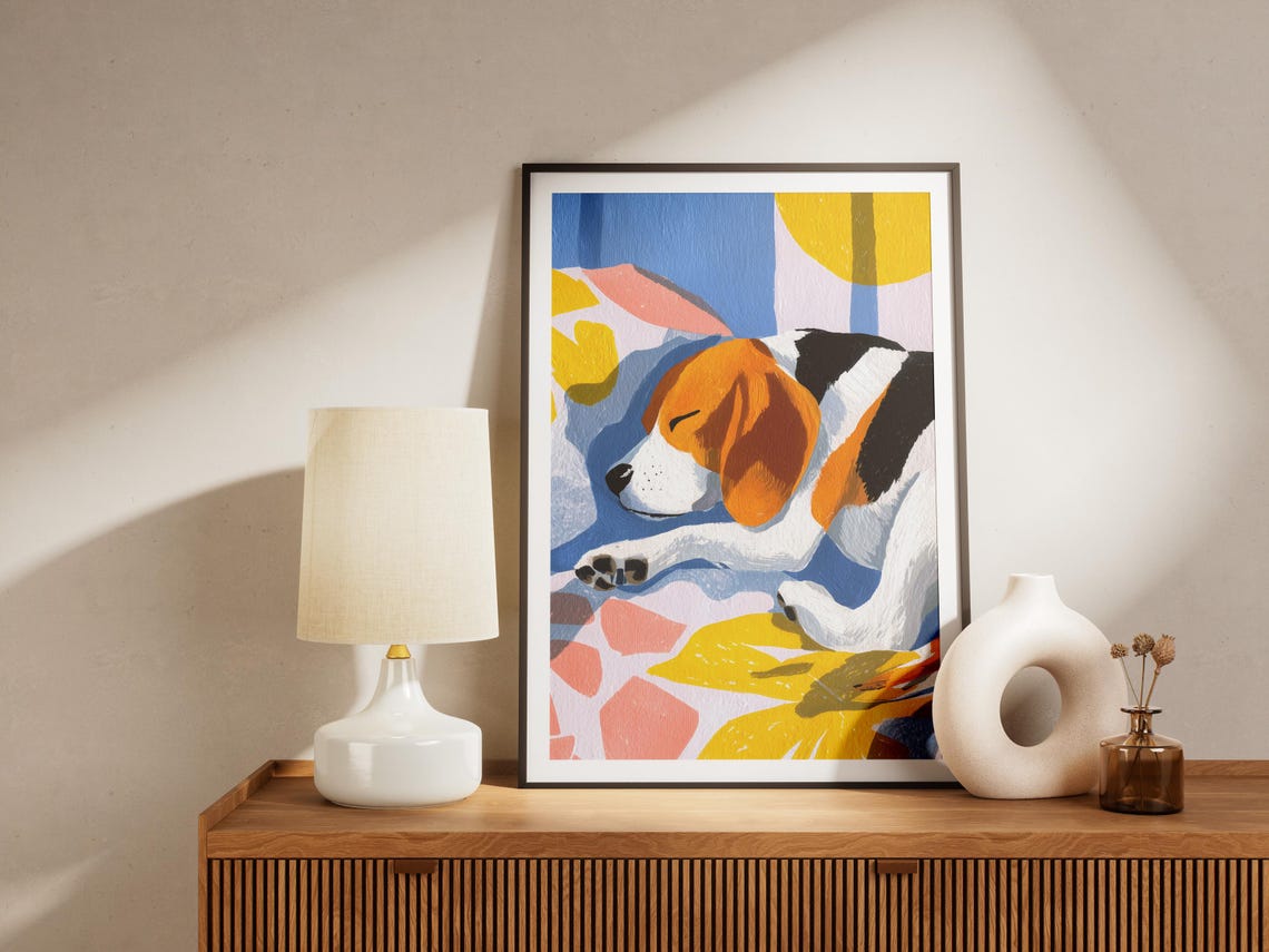 Beagle Sleeping Matisse Style Gouache Painting Colorful Dog Poster - Image 4