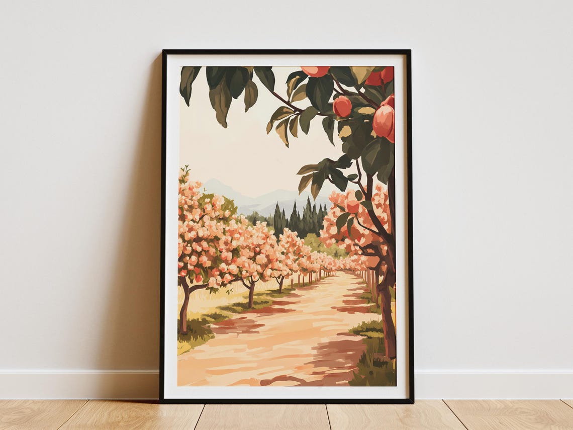 Cherry Blossom Avenue with Pink Trees Over a Dirt Road Poster