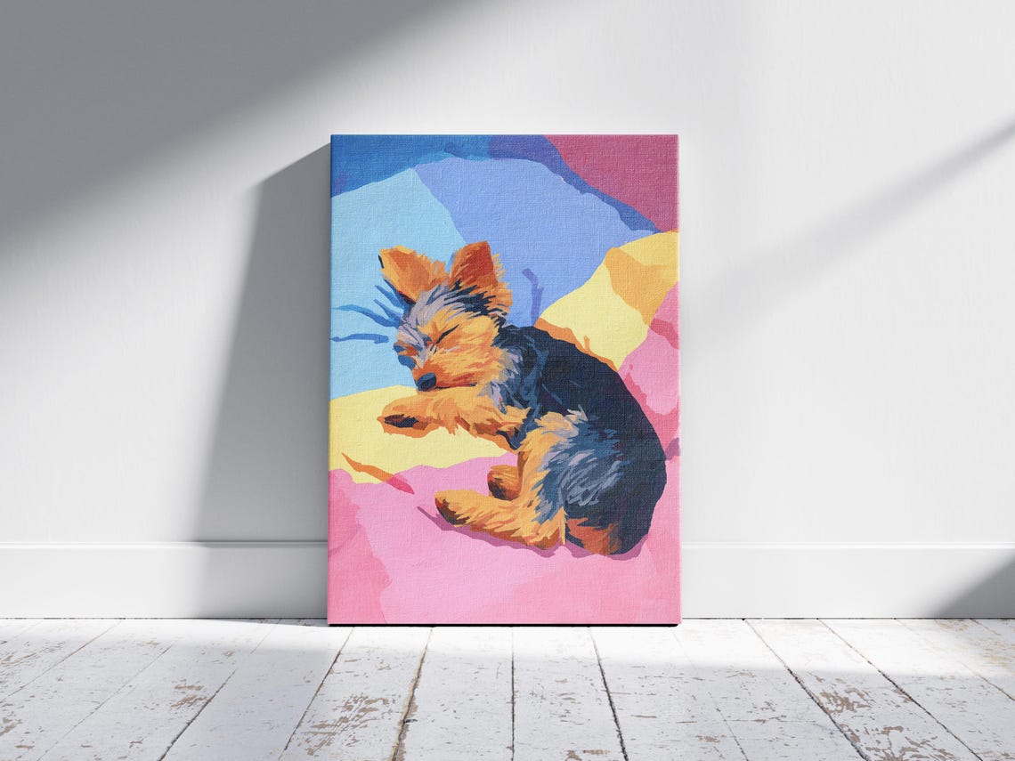 Sleeping Yorkshire Terrier Puppy Bold Pop Art Color Block Poster - Image 2