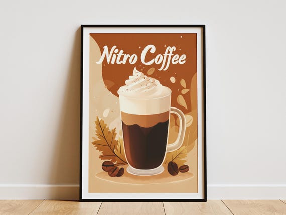 Nitro Coffee Poster Whipped Cream Coffee Drink Coffee Shop Decor Coffee Lover Gift Beverage Print Coffee Art Flat Lay Illustration