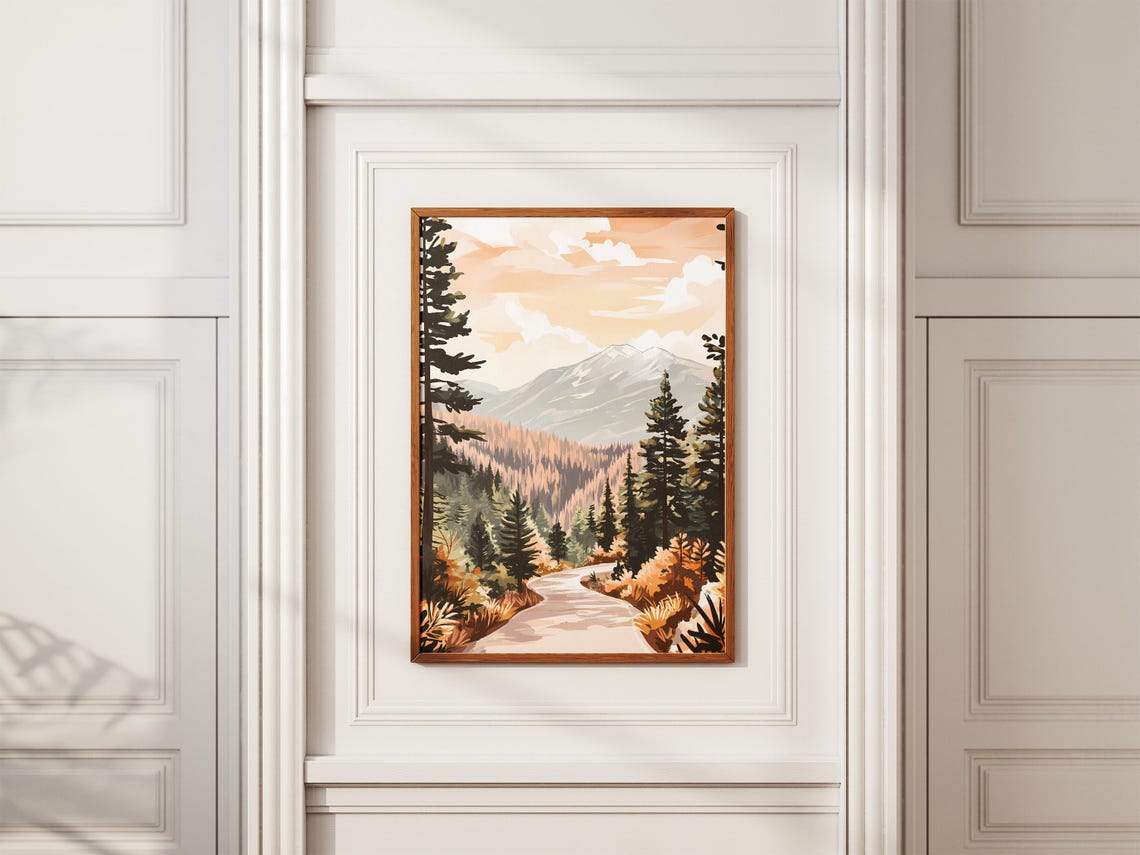 Winding Mountain Road Through Autumn Forest To Snowy Peak Poster - Image 2