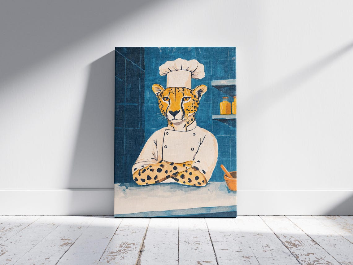 Cheetah Chef Art Print Funny Kitchen Poster Animal Whimsical Wall Unique Gift For Cooks Culinary - Image 2