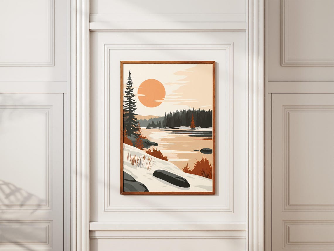 Wood Buffalo National Park Snowy Lake Orange Sun Spruce Poster - Image 2