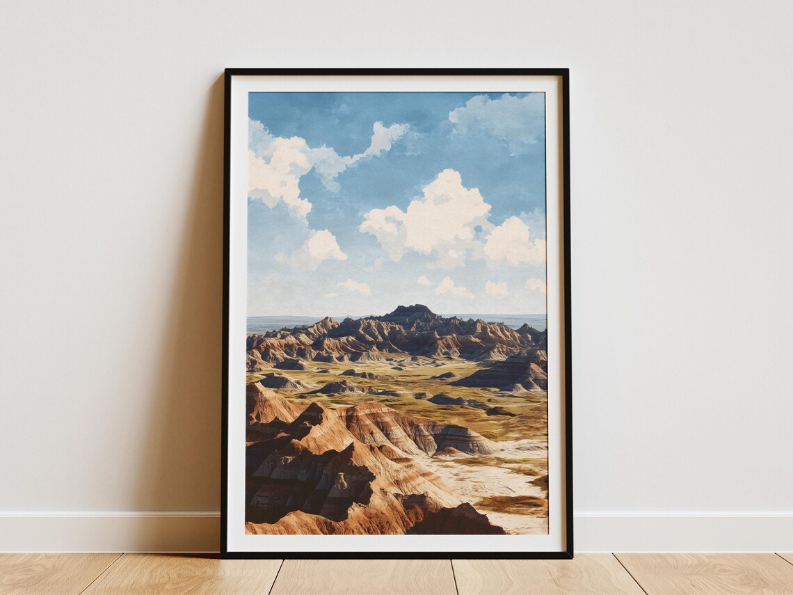 Badlands National Park Poster South Dakota Travel Print Vintage Style Wall Art Landscape Photography Home Decor Usa