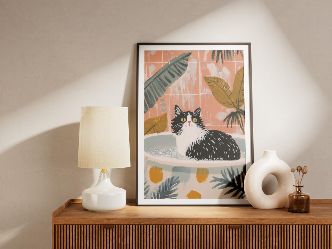 Norwegian Forest Cat Art Print, Whimsical Bathroom Decor - Image 4
