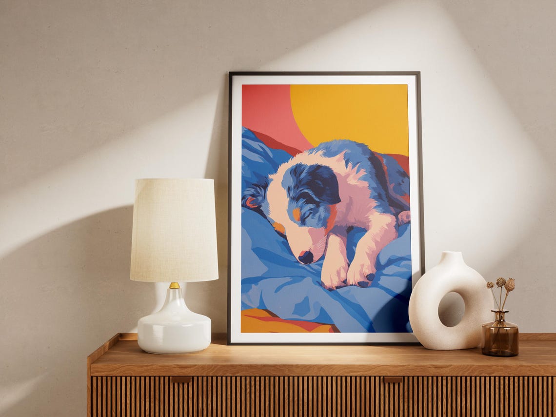 Australian Shepherd Puppy Sleeping Colorful Modern Art Dog Poster - Image 4