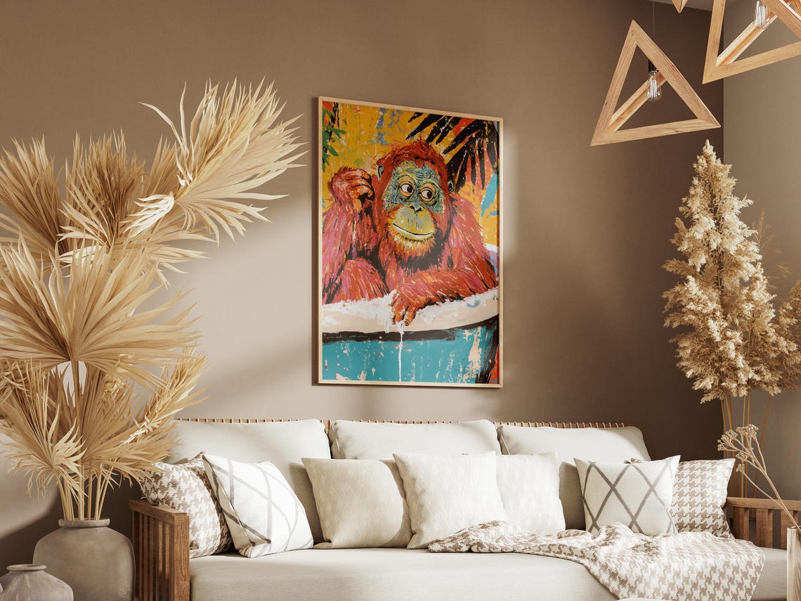 Orangutan in a Bathtub Bright and Colorful Modern Animal Poster - Image 3