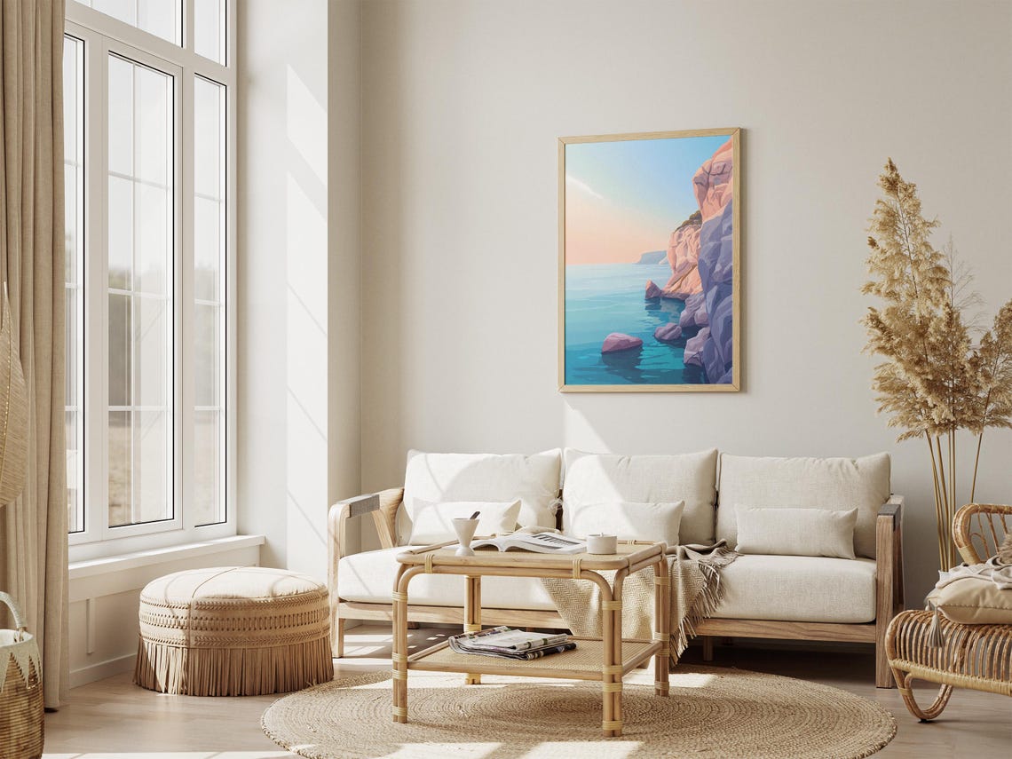 Sunlit Cliffside Turquoise Bay Minimalist Coastal Art Poster - Image 4