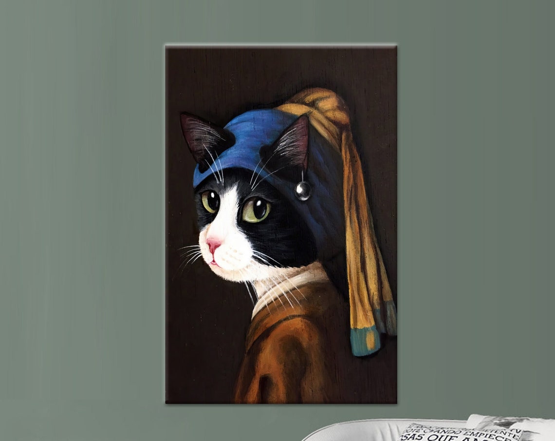 Cat With Pearl Earring Parody of Vermeer Classic Painting Cat Art Poster