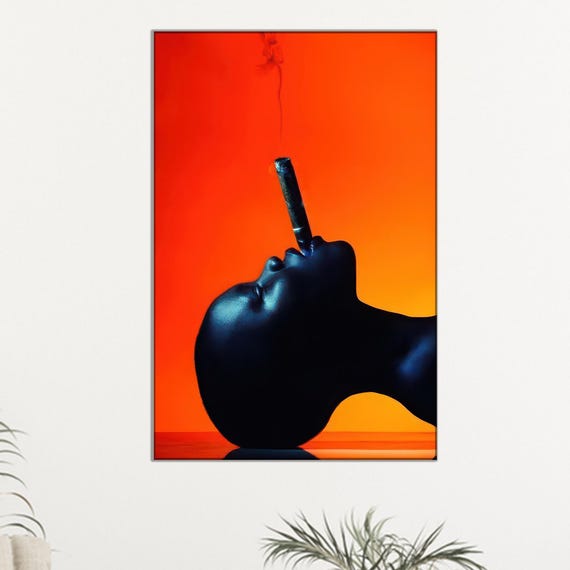 Afro Woman Portrait Bold Abstract Art Fiery Orange Canvas Print