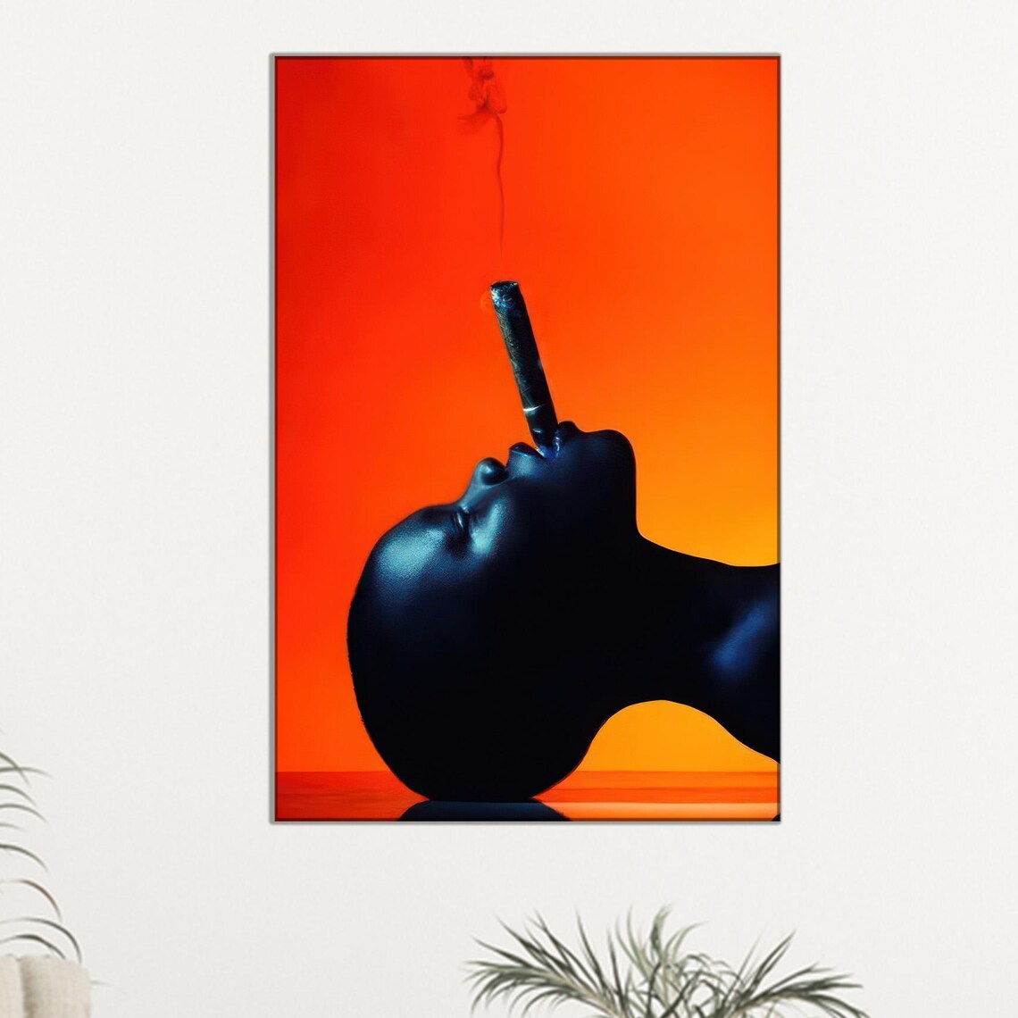 Bold Afro Woman With Cigarette Fiery Orange Portrait Wall Poster