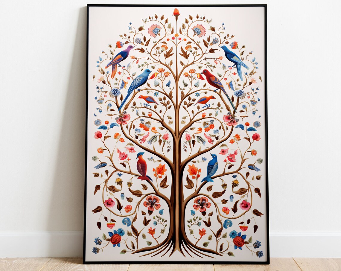 Indian Tree Of Life Floral Art Print, Vintage Nature