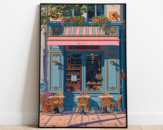 Parisian Vintage Coffee Shop Painting Printable Wall Decor Home Decor Europe Travel Poster Coffee Lovers Art French Painting