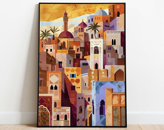 Morocco Illustration Travel Poster Kasbah Marrakech Home Decor Boho Prints Modern Travel Wall Art Moroccan Poster