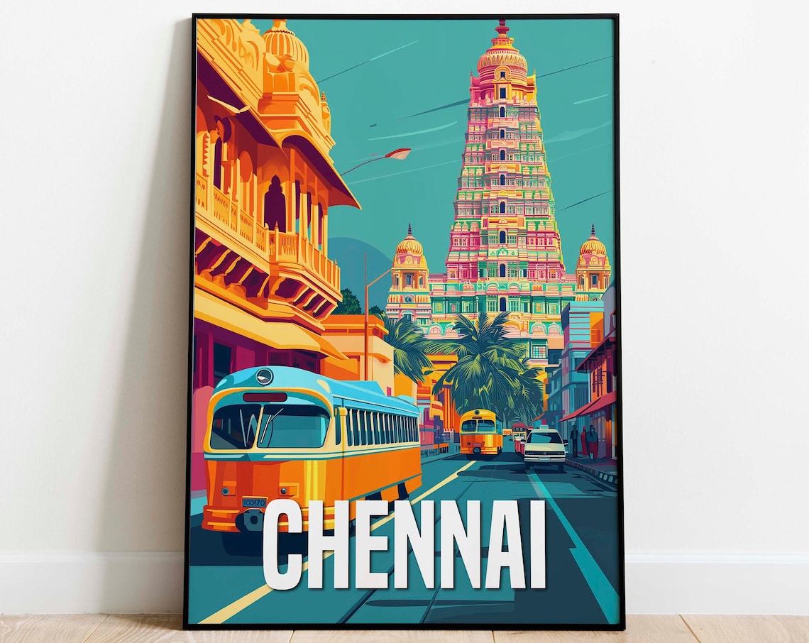 Chennai Madras Vintage Travel Poster, India Wall Art