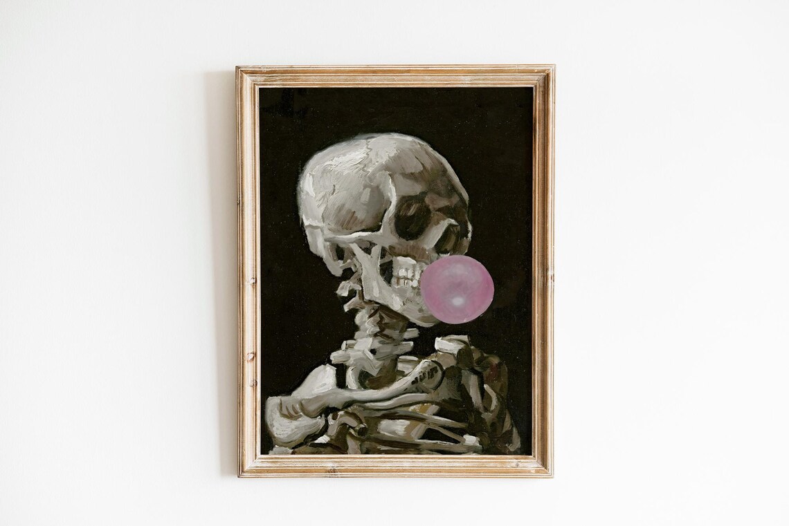 Vintage Halloween Skeleton Moody Dark Academia Oil Painting Poster