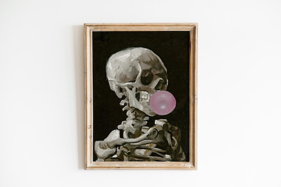 Vintage Halloween Skeleton Moody Dark Academia Oil Painting Poster