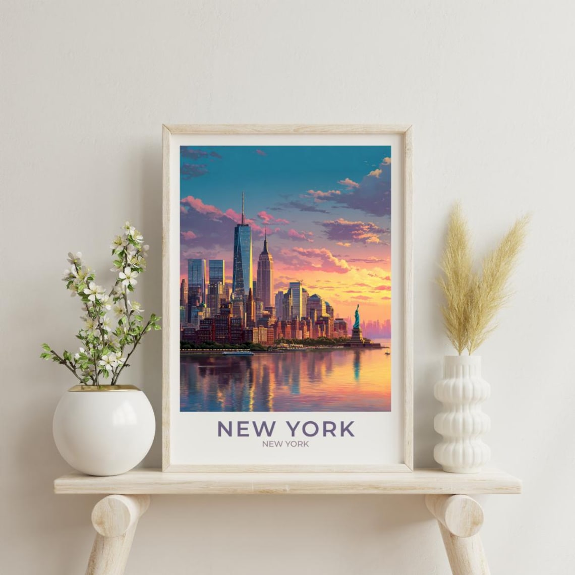 New York City Vintage Travel Poster, Manhattan Art Print