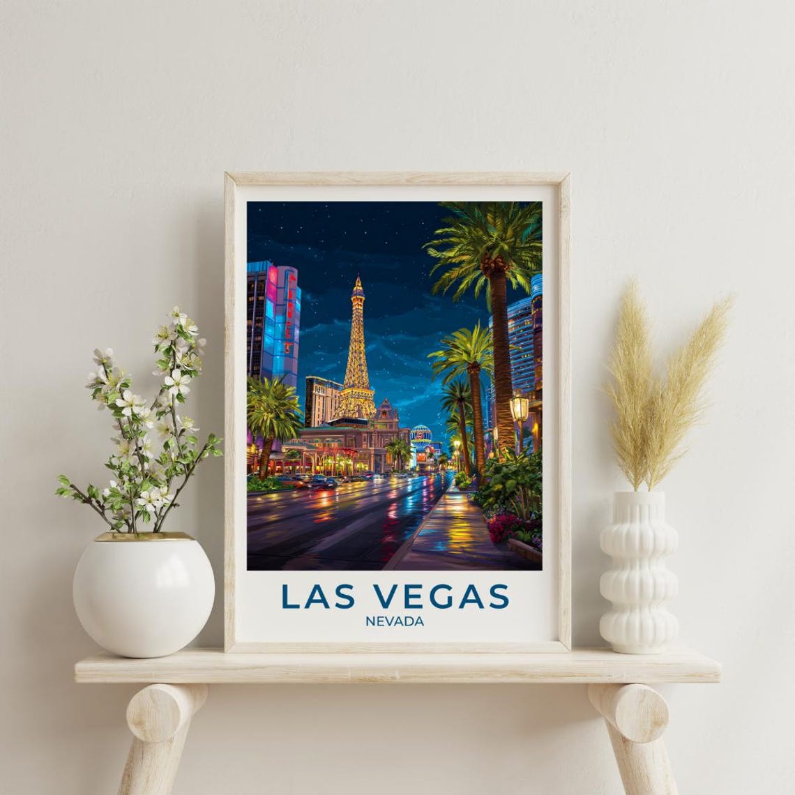 Las Vegas Nevada Night Strip Travel Poster Neon City Lights View