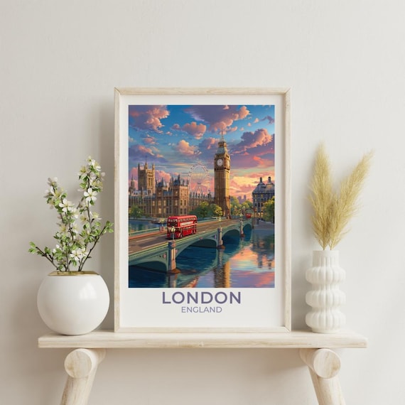 London Vintage Travel Poster, England Wall Decor