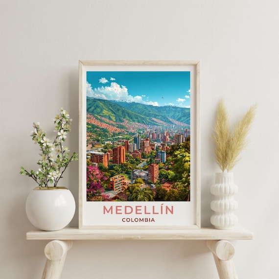 Medellin Vintage Travel Poster, Colombia Art Print