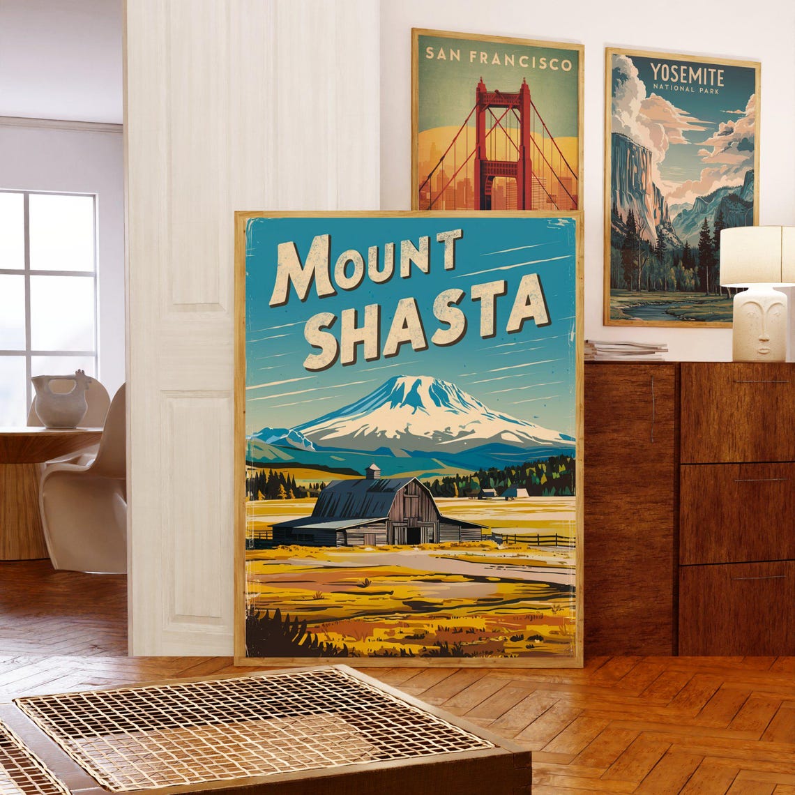 Mount Shasta California Barn Meadow Snow Peak Vintage Travel Poster - Image 5