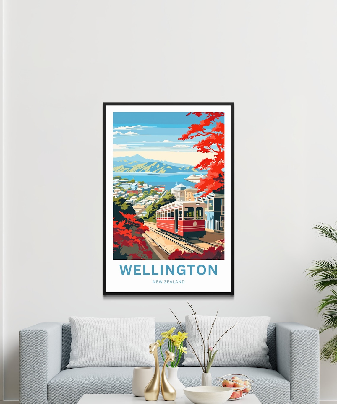 Wellington New Zealand Cable Car Autumn Trees Bay View Travel Poster - Image 3