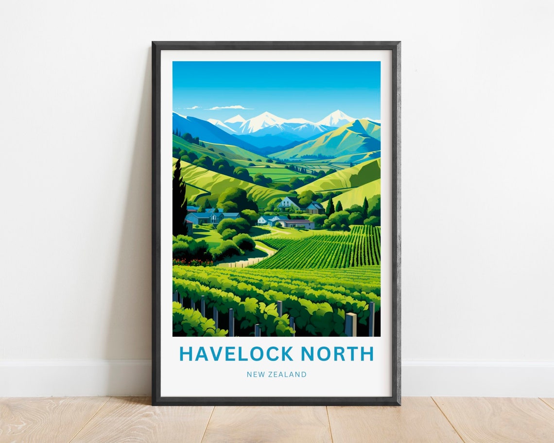 Havelock North New Zealand Vineyard Mountains Valley Travel Poster