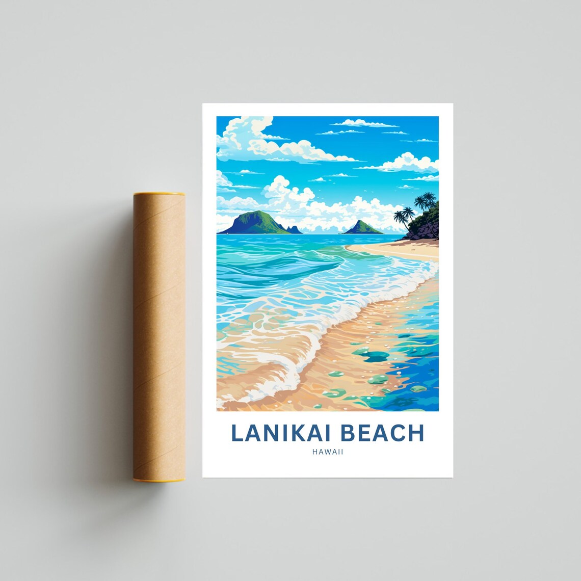 Lanikai Beach Hawaii Turquoise Waves Islands Retro Travel Poster - Image 2