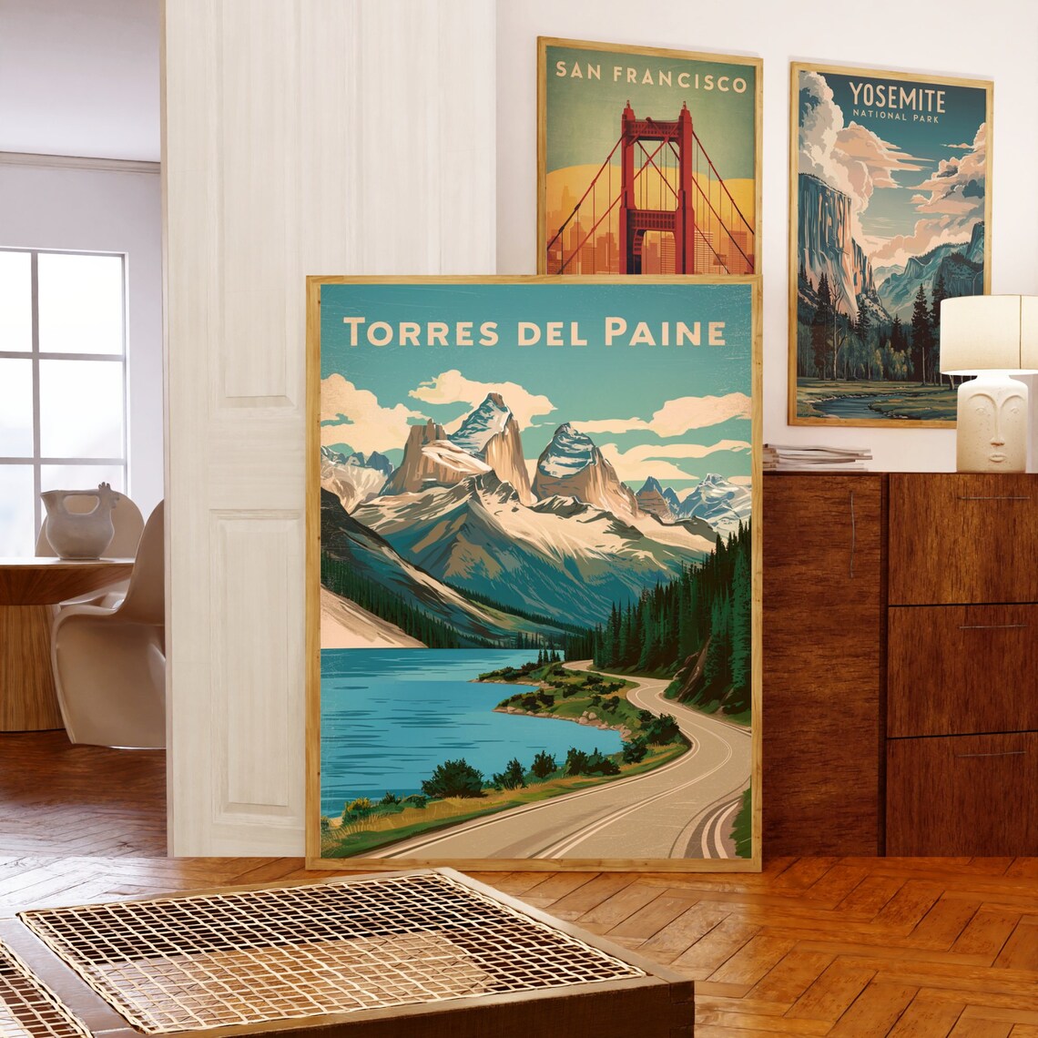 Torres Del Paine Patagonia Granite Peaks Lake Road Vintage Poster - Image 5