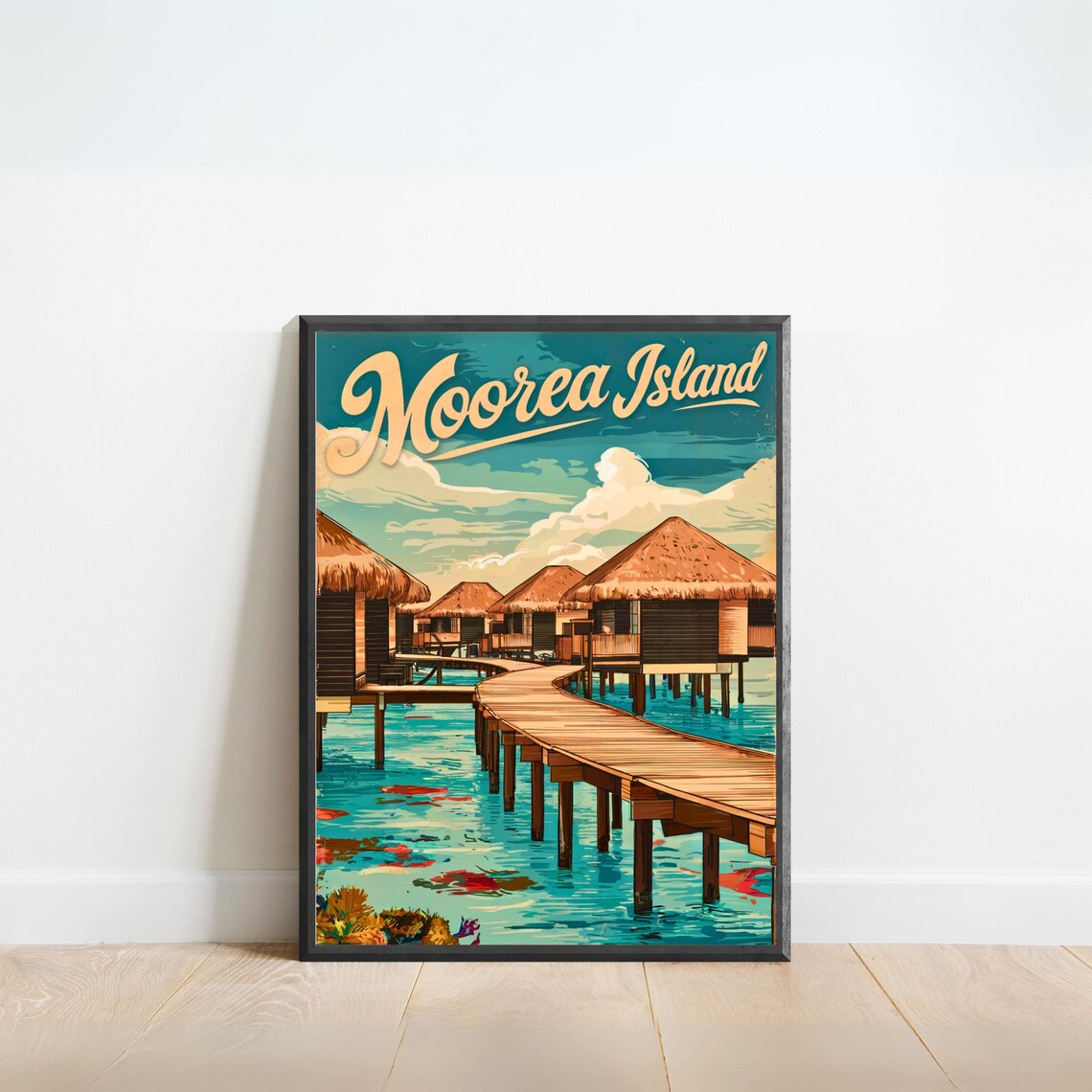 Moorea Island Vintage Travel Poster, French Polynesia
